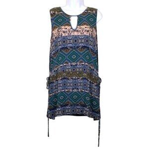 Umgee Women's Top Green, Blue & Tan tunic sleeveless  Size M